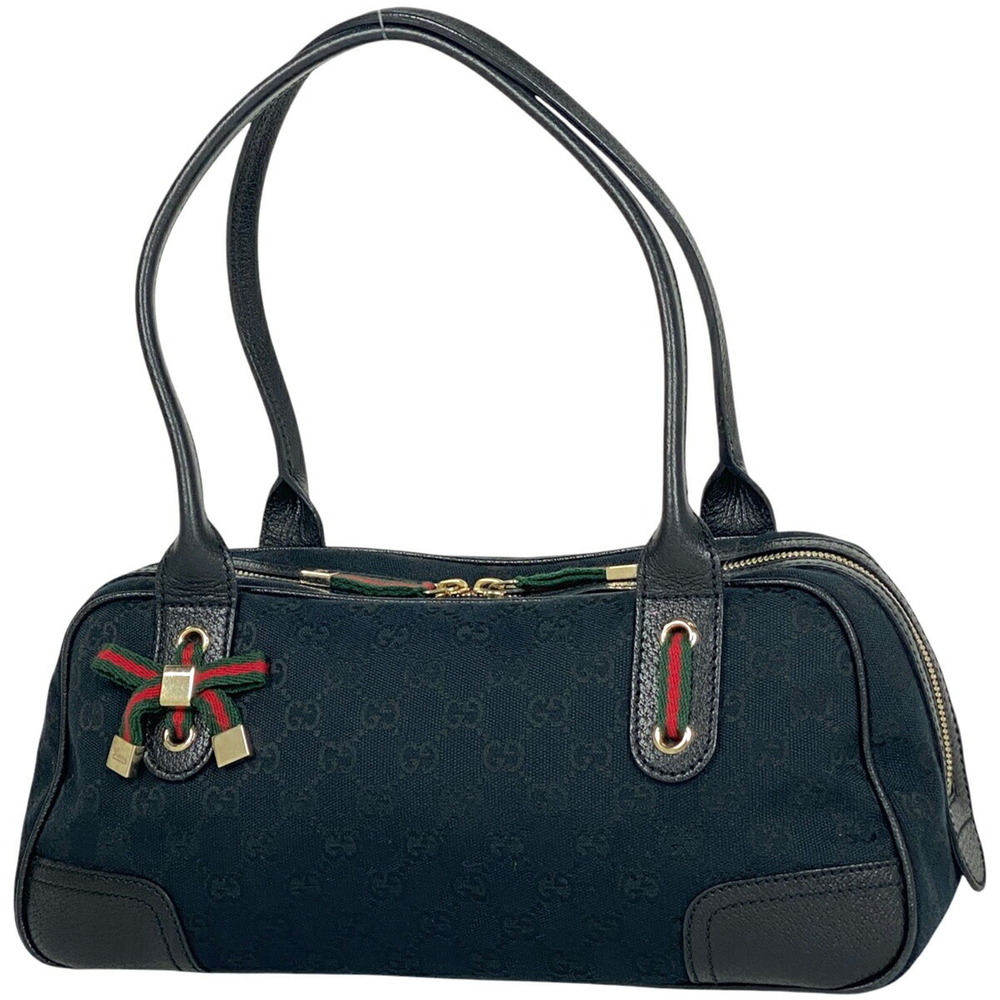 Gucci Princy Shoulder Bag GG Handbag Sherry Canvas Black